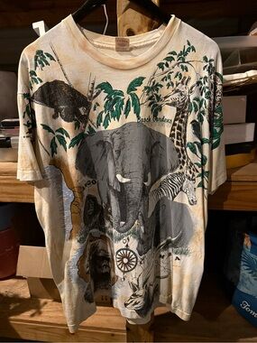 Safari Animals Graphic Tee - Beige with Green & Gray